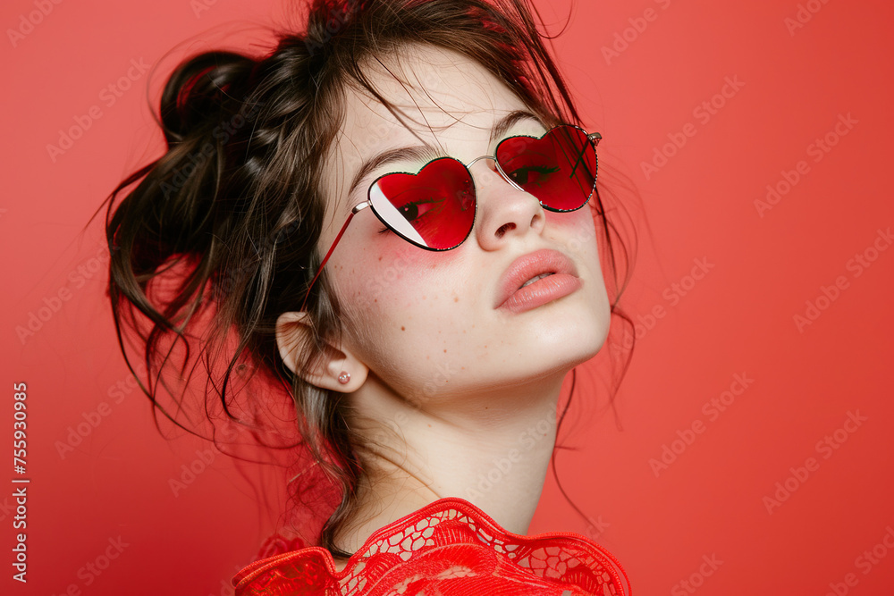 Studio portrait of a cool young woman posing wearing heart shaped love sunglasses Studio portrait of a cool young woman posing wearing heart shaped love sunglasses