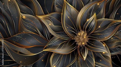 Wallpaper Mural Luxury flowers with gold, black and white color modern texture art wallpaper. AI generated image Torontodigital.ca