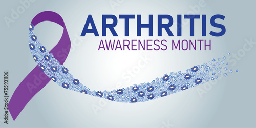 National Arthritis awareness month observed each year in May. Horizontal illustration of ribbon with flowers