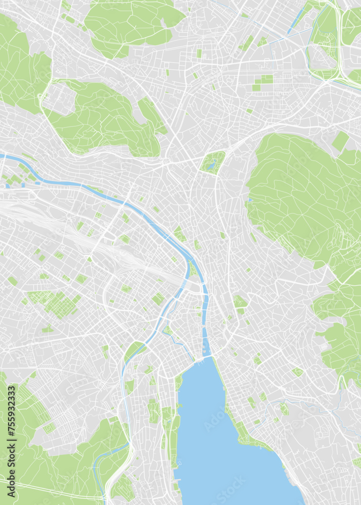 City map Zürich, color detailed plan, vector illustration