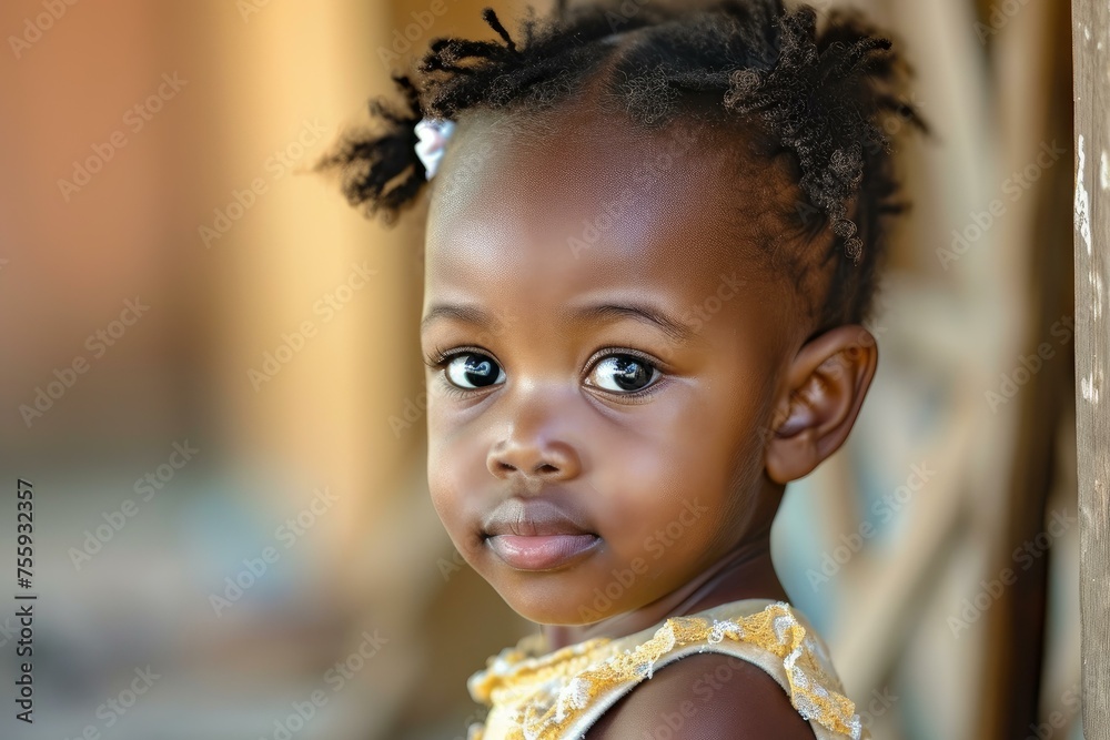 Adorable African toddler girl. Happy and smiling baby with beautiful curls. Generate AI Adorable African toddler girl. Happy and smiling baby with beautiful curls. Generate AI