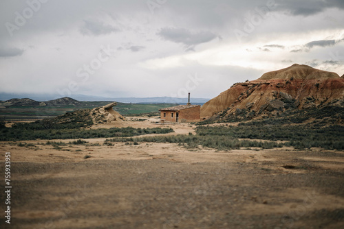 landscape in the mountains  an abandoned house in the desert