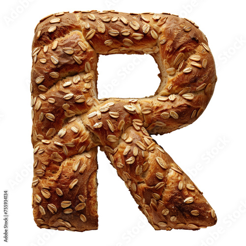 Bread Letter R Isolated on Transparent or White Background, PNG