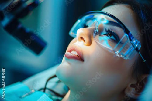 Patient sitting in the dentist's chair, ready for examination or treatment. Perfect for dental clinic websites, health brochures, or medical presentations.