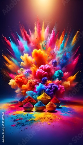 Realistic vibrant background of colorful holi powders.