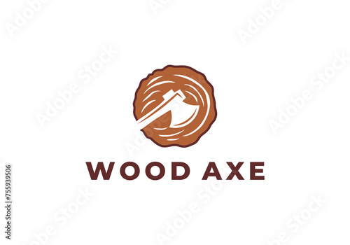 creative wood axe logo icon design
