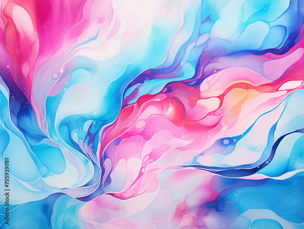 Chilled Palette: Watercolor Swirls in Cool Hues Against White Background. Expressive and Colorful Artistic Patterns Infusing Serenity and Tranquility. Perfect for Winter-themed Designs