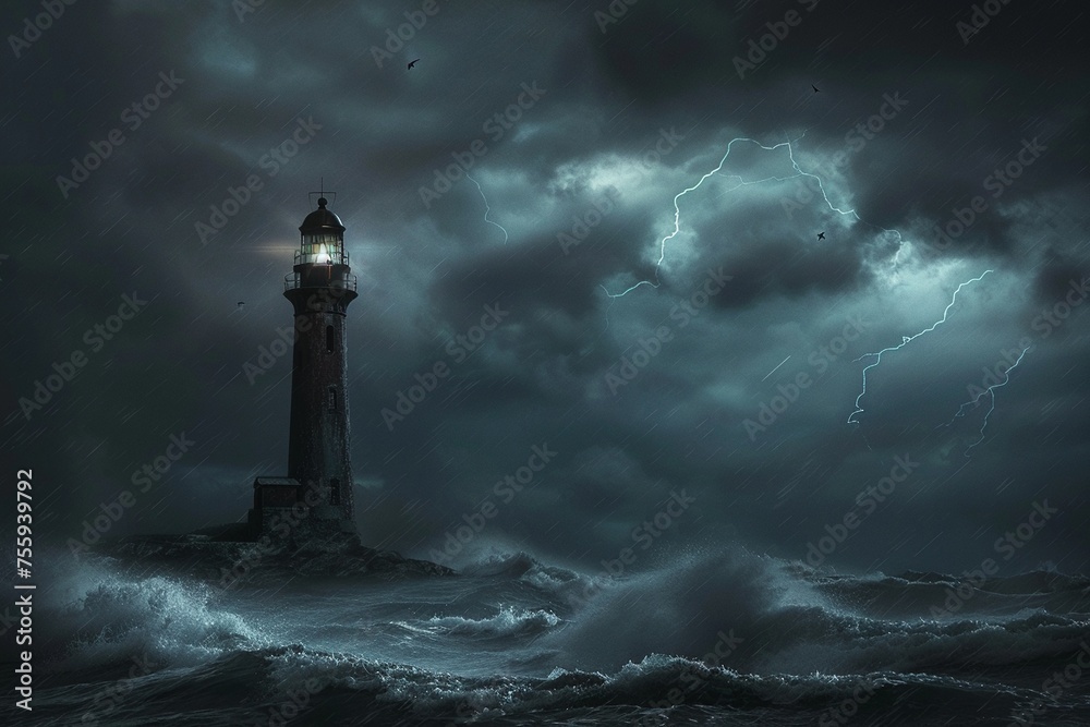A haunted lighthouse on a stormy night
