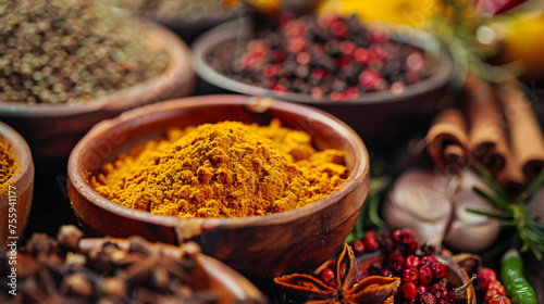 Colorful spices for curry masala Food ingredien photo