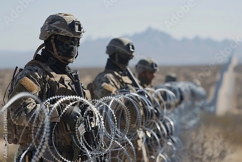 The stern faces of border guards and military personnel capture the palpable tension at the barbed wire border, a critical frontline in the ongoing emigration turmoil photo