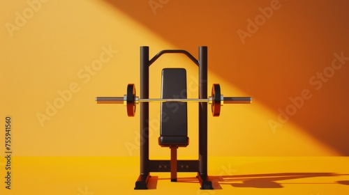 A weight machine casts a shadow on a vibrant yellow background