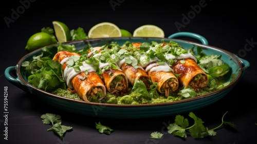 A vibrant green platter brimming with tacos and fresh lettuce leaves