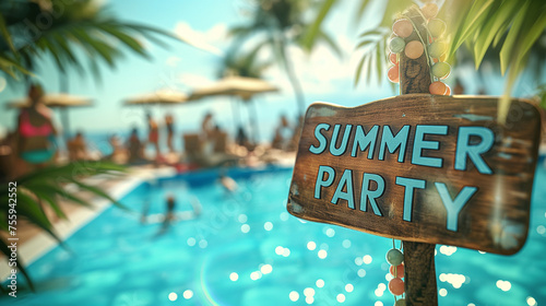 Summer party sign with text 