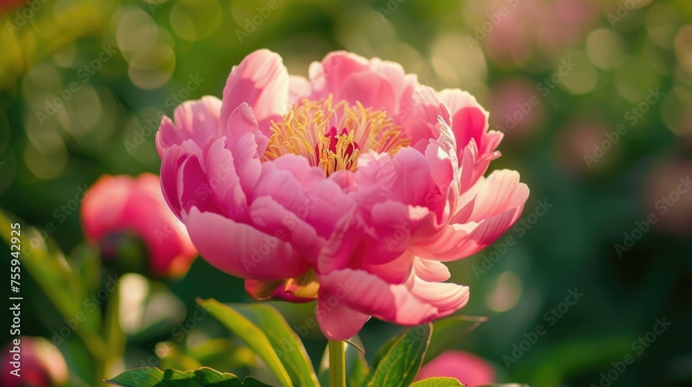 Detailed close-up of a pink flower with vibrant green leaves. Perfect for nature backgrounds. Detailed close-up of a pink flower with vibrant green leaves. Perfect for nature backgrounds.