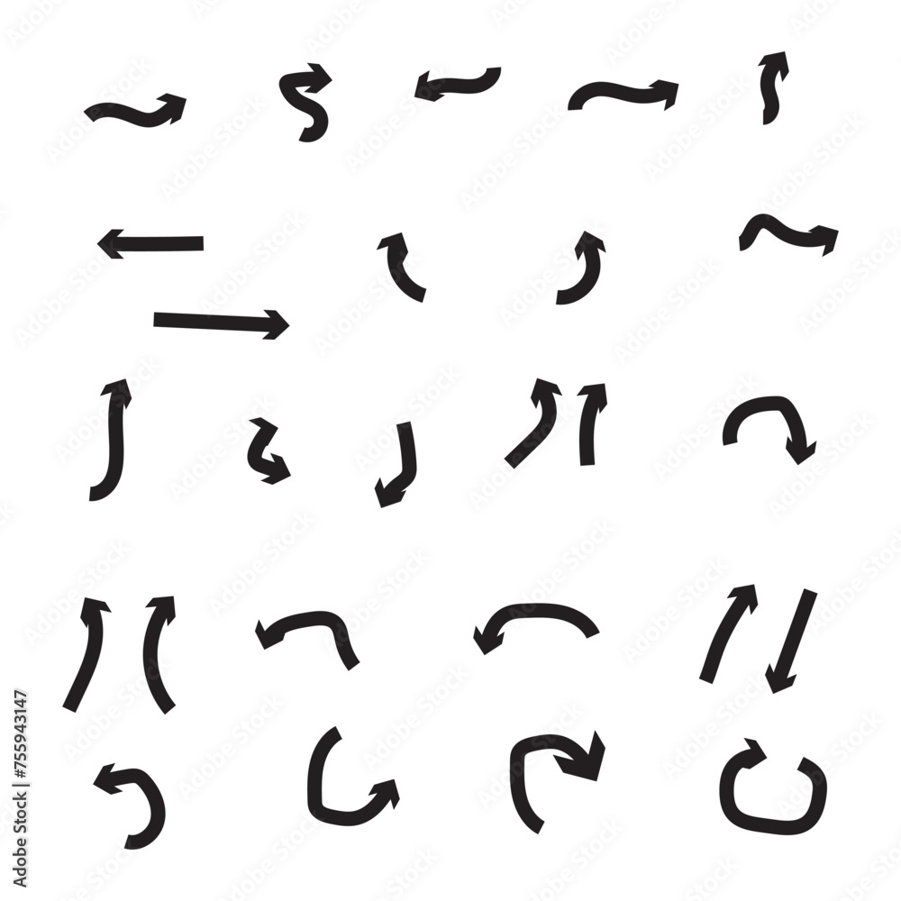 hand-drawn icon arrows, vector set hand-drawn icon arrows, vector set