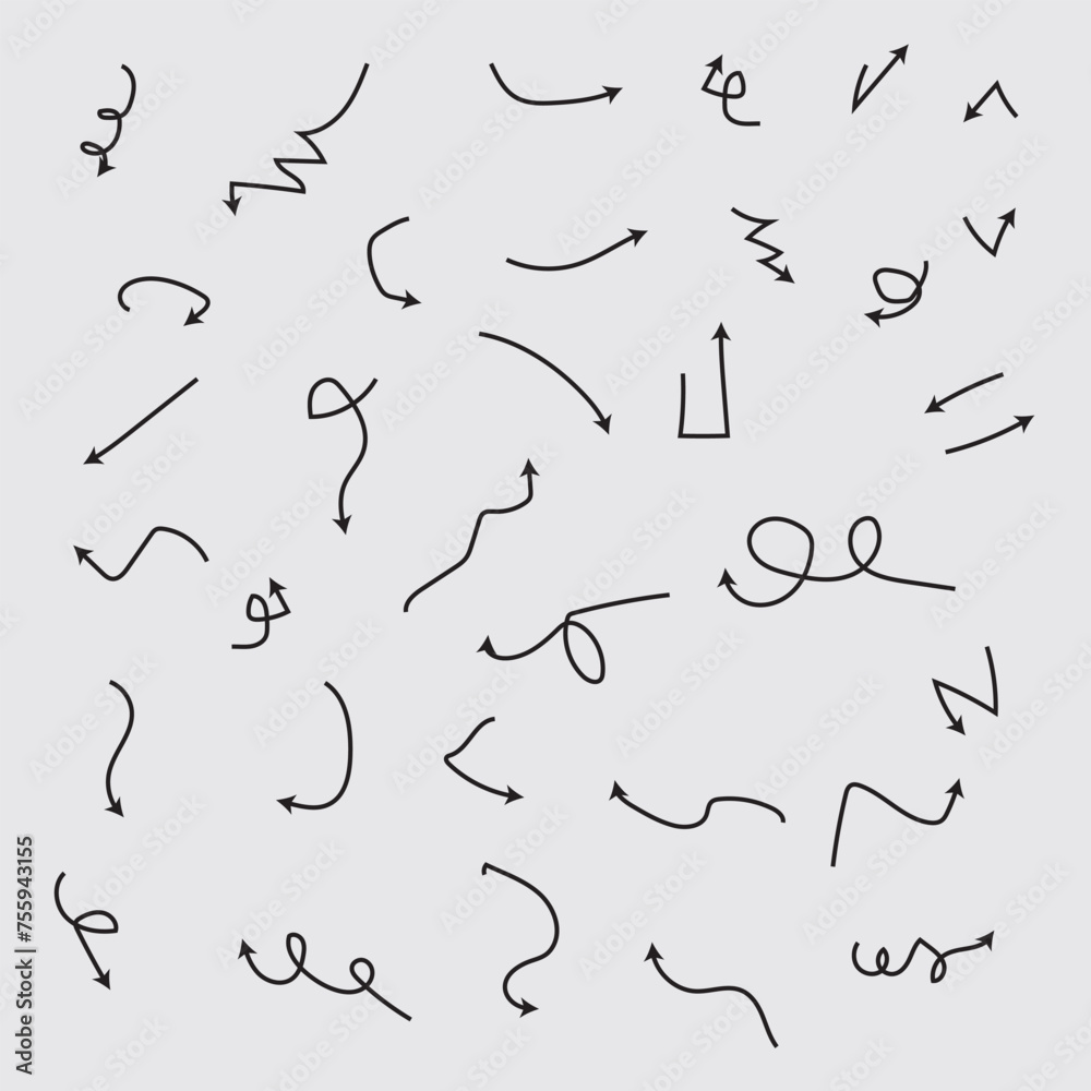 Doodle set of pencil drawing objects. Hand drawn abstract grunge arrows. Vector abstract arrows for design use Doodle set of pencil drawing objects. Hand drawn abstract grunge arrows. Vector abstract arrows for design use