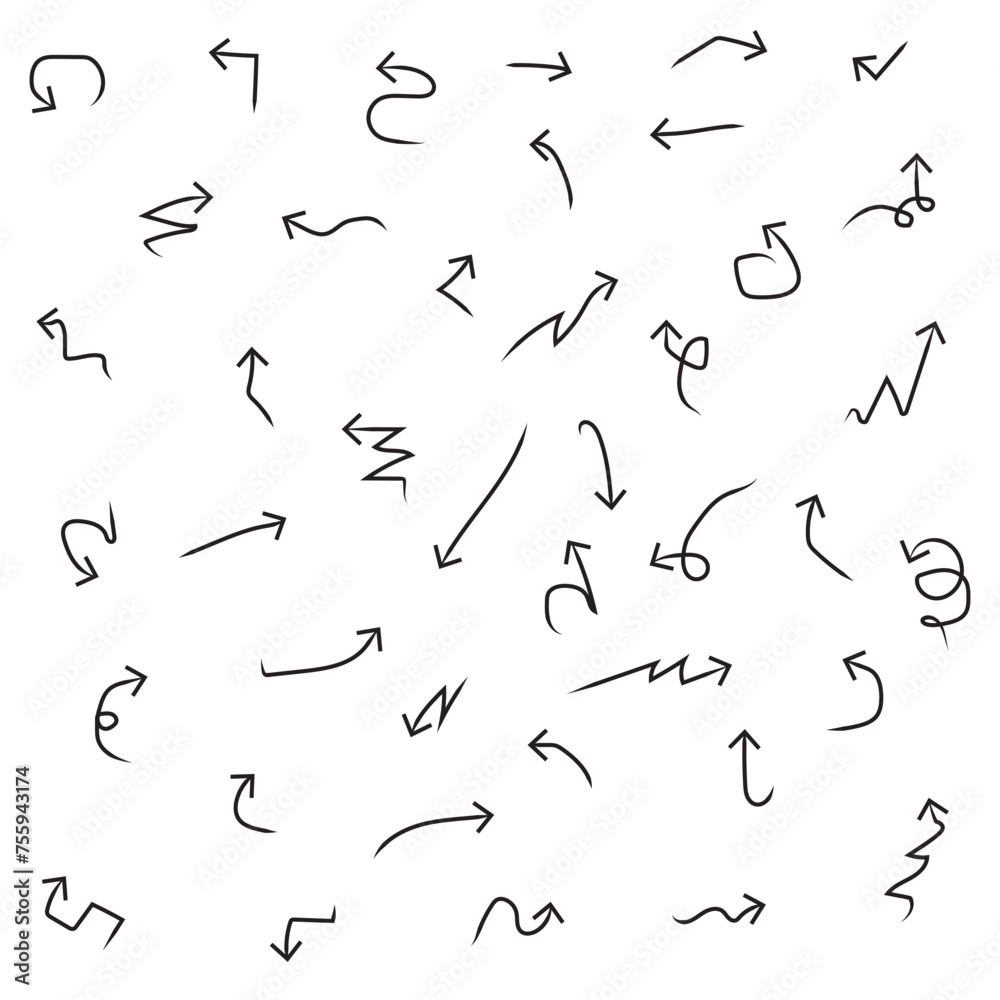 Black Hand Drawn Arrows Set on White Background. Arrow, Cursor Icon. Vector Pointers Collection Black Hand Drawn Arrows Set on White Background. Arrow, Cursor Icon. Vector Pointers Collection