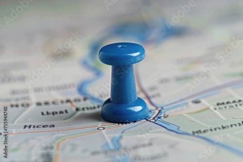 A map with a blue push pin. Suitable for travel and location concepts.