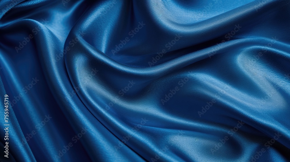 A close-up view of a vibrant blue satin fabric, showcasing its luxurious sheen and deep blue color, filling the entire screen with a sense of elegance and depth A close-up view of a vibrant blue satin fabric, showcasing its luxurious sheen and deep blue color, filling the entire screen with a sense of elegance and depth