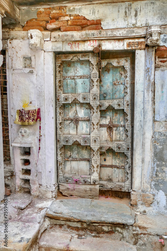 Vintage door of a historical building in the old town of Ahmedabad, India