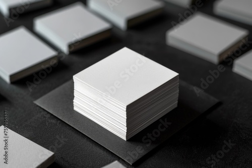 White cards stacked on a table, versatile image for various projects. © Fotograf