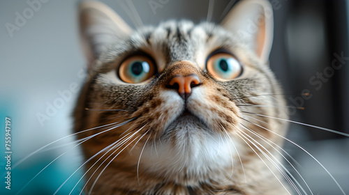Closeup portrait of a cat looking up
