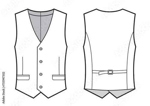 Single breasted vest waistcoat technical fashion illustration