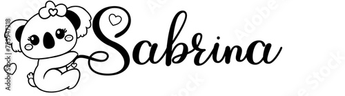 sabrina - black color - name written - Word with Koala kawaii for websites, baby shower, greetings, banners, cards,, t-shirt, sweatshirt, prints, cricut, silhouette, sublimation	