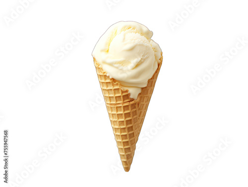 Vanilla ice cream in a cown isolated on transparent background, transparency image, removed background