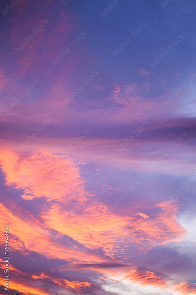 Colourful Pink and Orange Clouds in the Blue Evening Sky