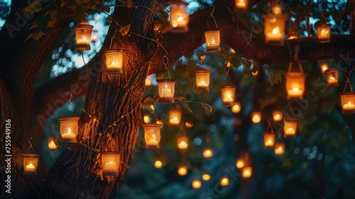 A tree adorned with glowing candles  perfect for festive decorations.