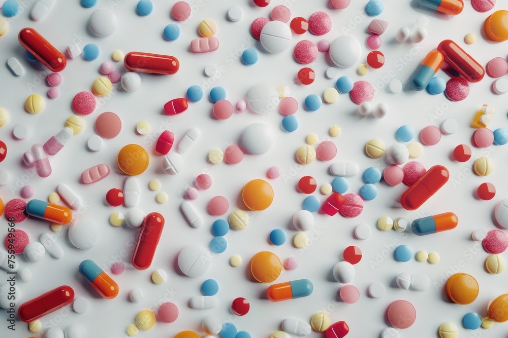 Assorted pills and capsules on a clean white background. Ideal for medical or pharmaceutical concepts. Assorted pills and capsules on a clean white background. Ideal for medical or pharmaceutical concepts.
