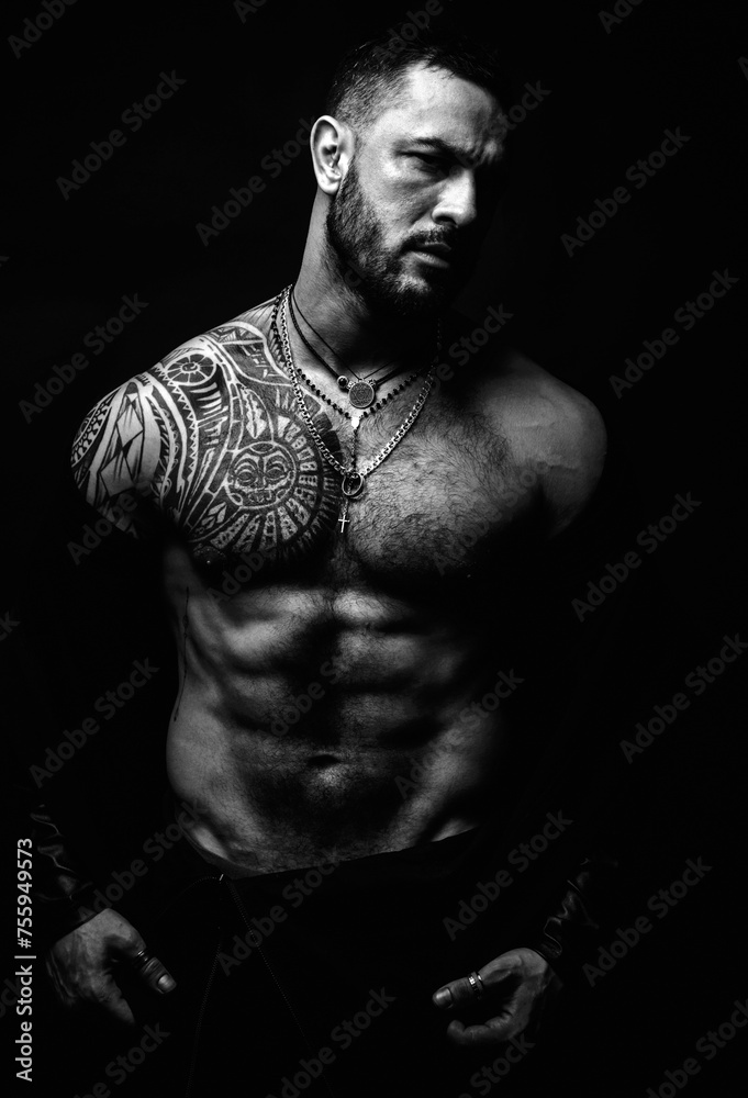 Fototapeta premium Sexy man with muscular body and bare torso.