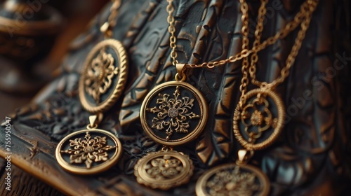 Close-up of assorted necklaces on a table, perfect for jewelry store promotions.