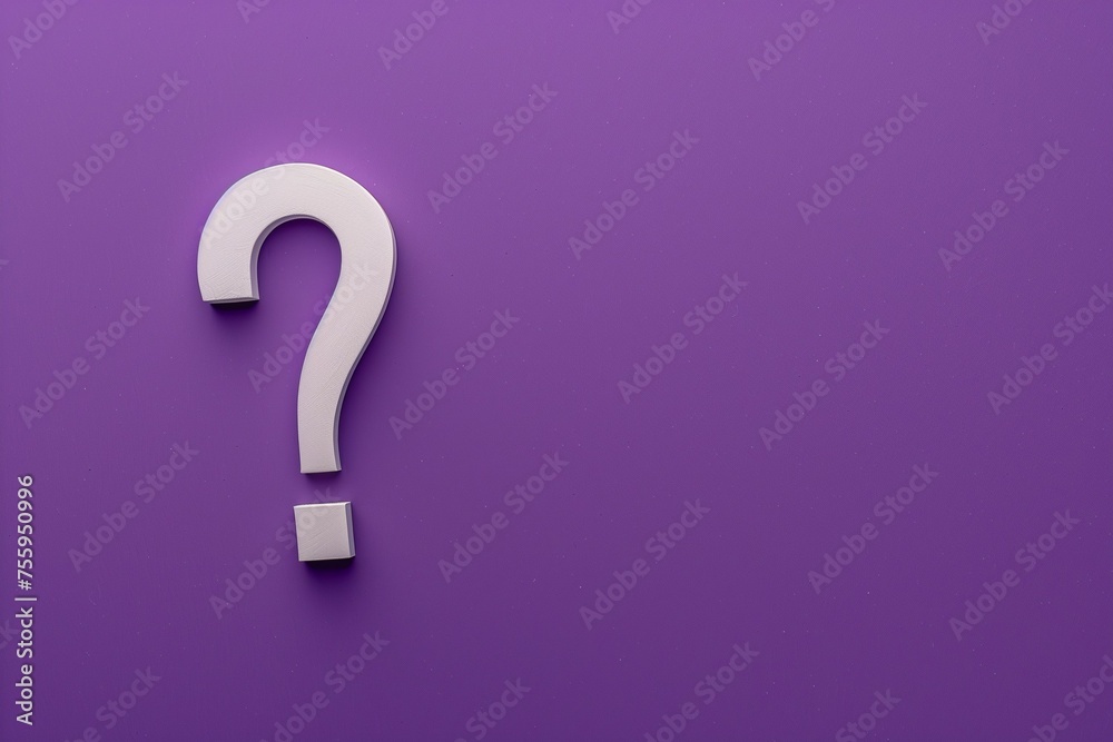 White question mark symbol against a purple background with copy space. - obrazy, fototapety, plakaty 