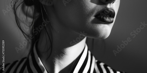Black and white photo of a woman with a mustache. Suitable for gender identity concepts. photo