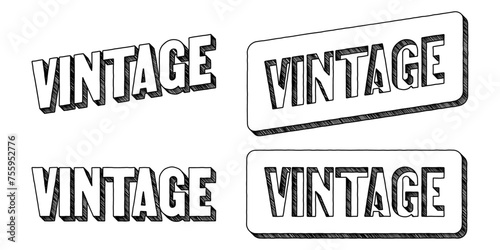 Word ‘Vintage’ written in doodle-style block lettering with three-dimensional shading effect