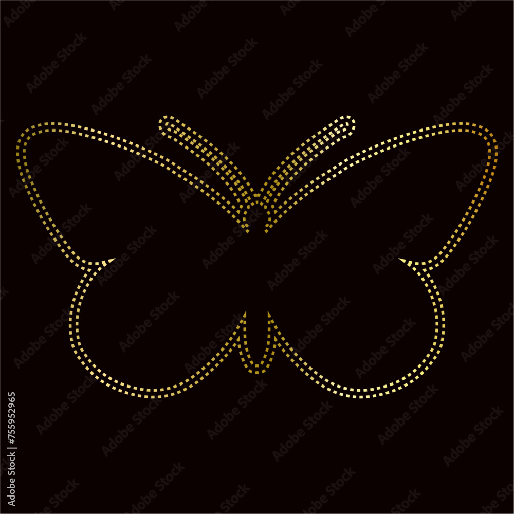 Decorative winged insect, golden outline of a butterfly. Vector graphics. Decorative winged insect, golden outline of a butterfly. Vector graphics.
