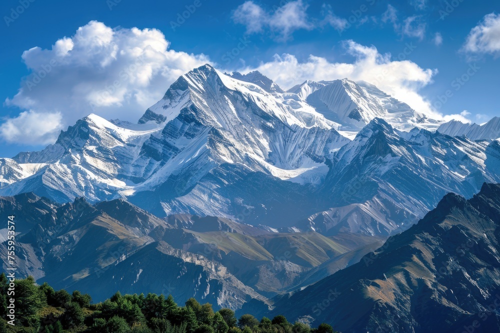 Obraz premium Snow covered mountains in a scenic mountain range. Perfect for travel and nature concepts.