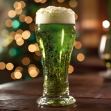 Irish Charm: Frothy Green Beer Pint with Shamrocks, Perfect for Celebrations
