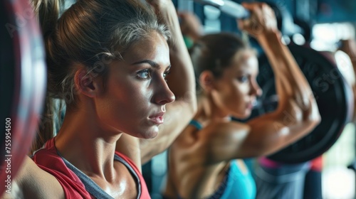 Group of women working out in a gym. Suitable for fitness and health-related concepts.