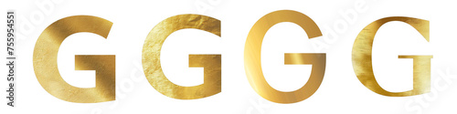 Gleaming Gold color lettering, alphabet, logotype, letter G isolated on a transparent background