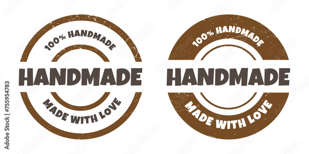 Hand made sticker design. Set of sticker, label, badge and logo template. Isolated vector illustration in brown color