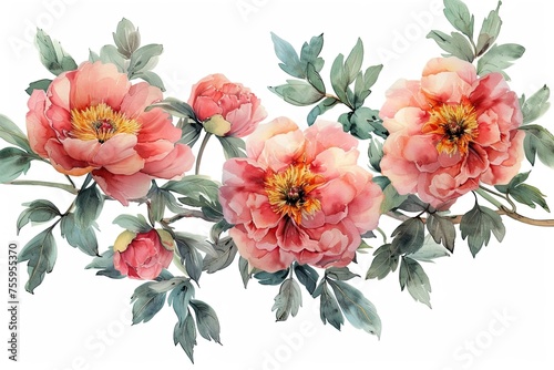 Peony flowers isolated in white background. Watercolor vector for wedding invitation, printing, sublimation, mug, tshirt, tumbler
