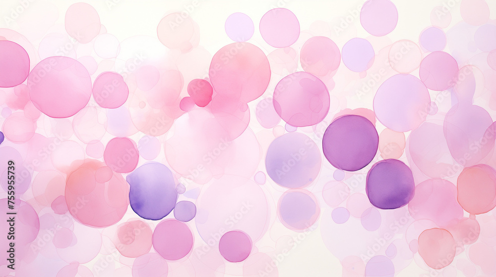 Abstract Watercolor Background with Pink and Purple Circular Stains, Expressive Artistic Composition Featuring Vibrant Hues, Evoking a Sense of Playfulness and Creativity. Perfect for Art Projects