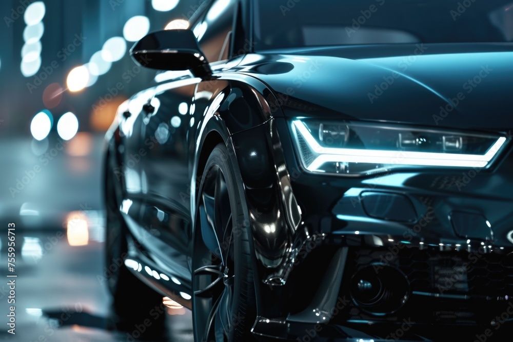 Detailed view of a car parked on a city street, suitable for automotive or urban themes. Detailed view of a car parked on a city street, suitable for automotive or urban themes.