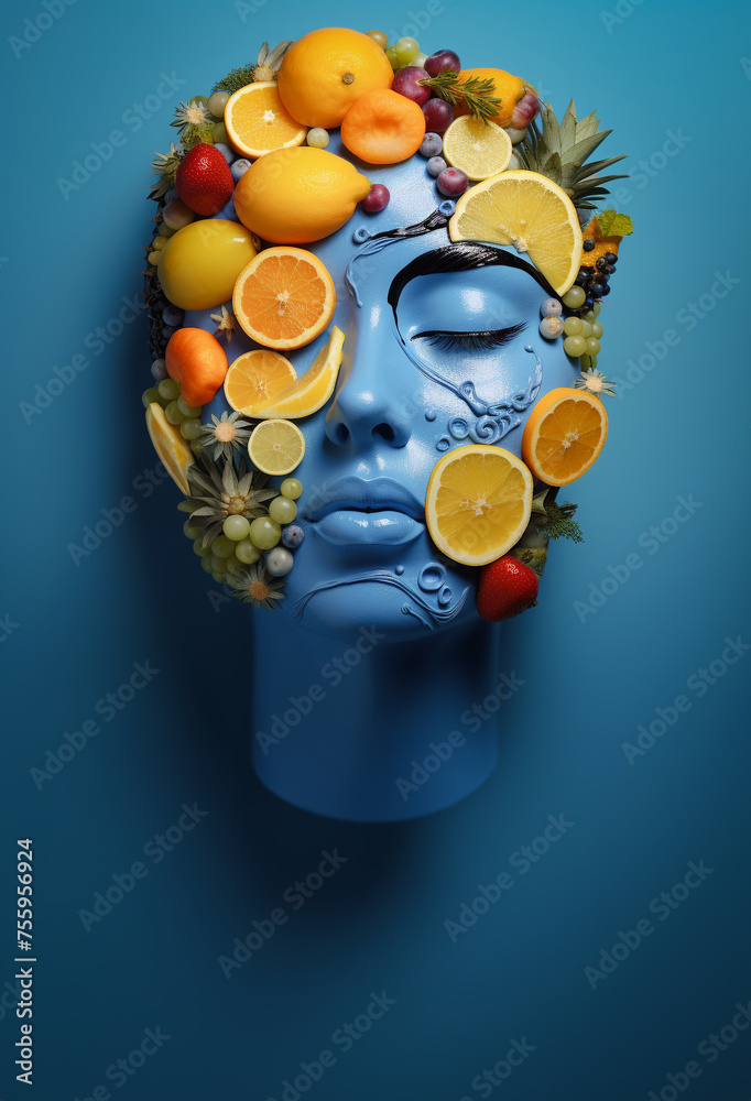 fruit face,well-being,calm,zen-like,serenity,abstract,fantasy,healthy lifestyle concept,copy space for text