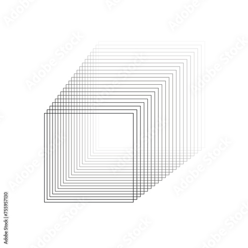 Thin black outline square with blend gradient effect to white. Abstract vector design element