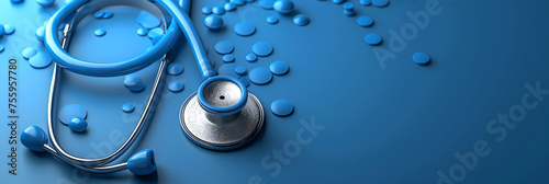 Healthcare conceptual image,
Close up stethoscope on blue background photo