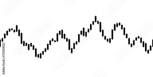 Stock trade chart. Trading graph border. Repeating black candle forex market isolated on white background. Repeated candlestick investment finance. Stockmarket price. Rise index. Vector illustration